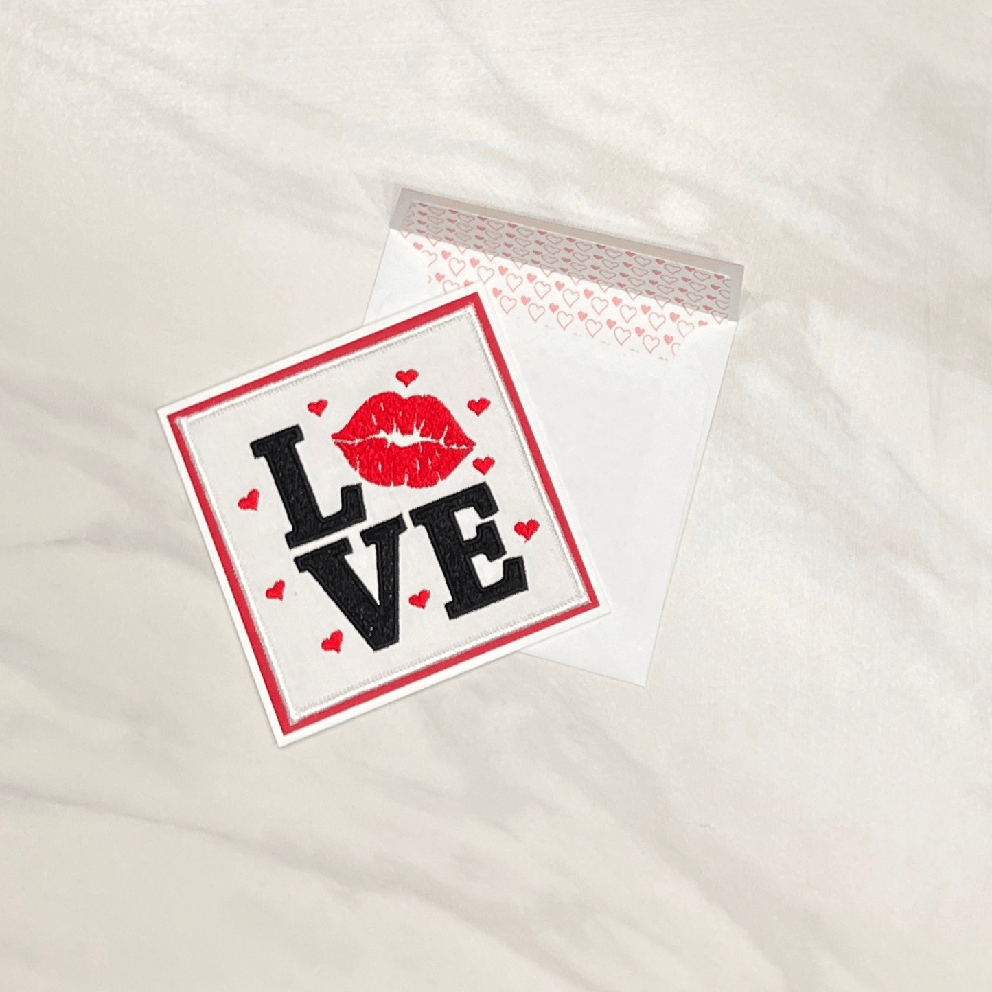 5-1/4" Square Embroidered Kiss-Love Card
