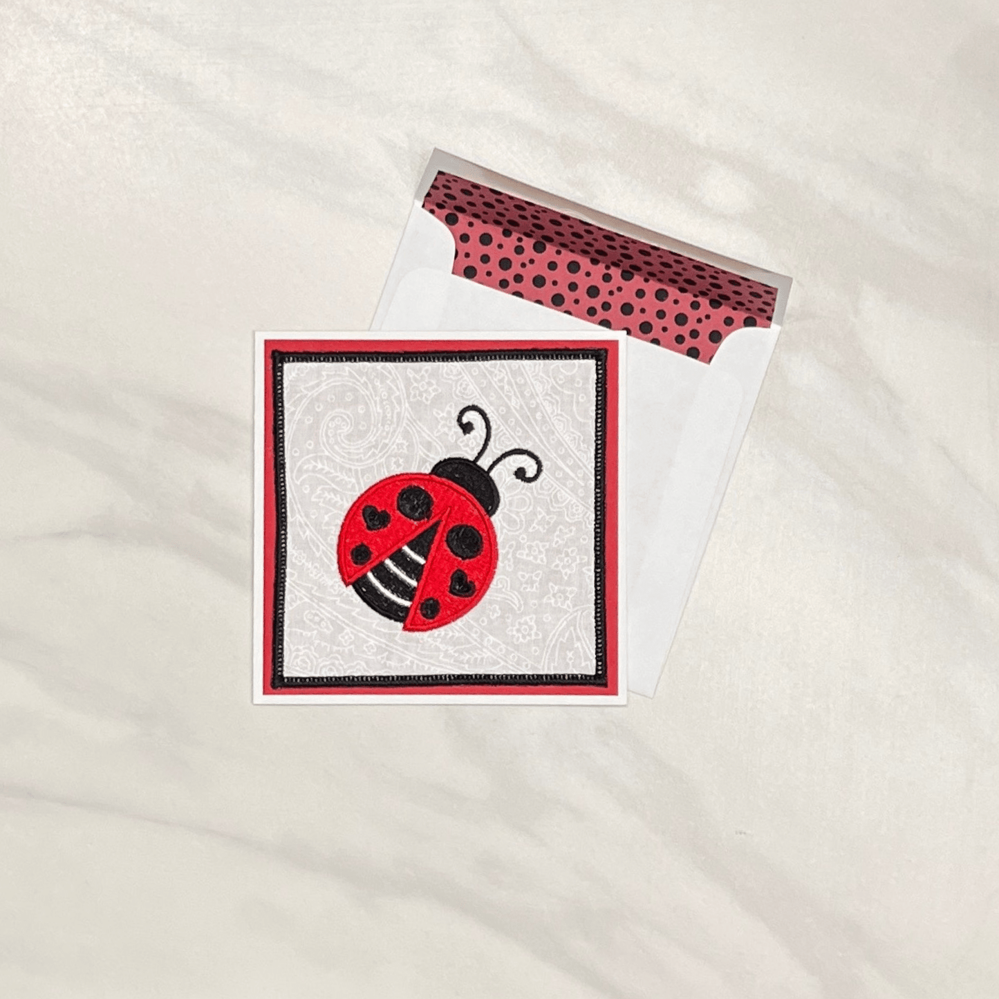 5-1/4" Square Embroidered LadyBug Card
