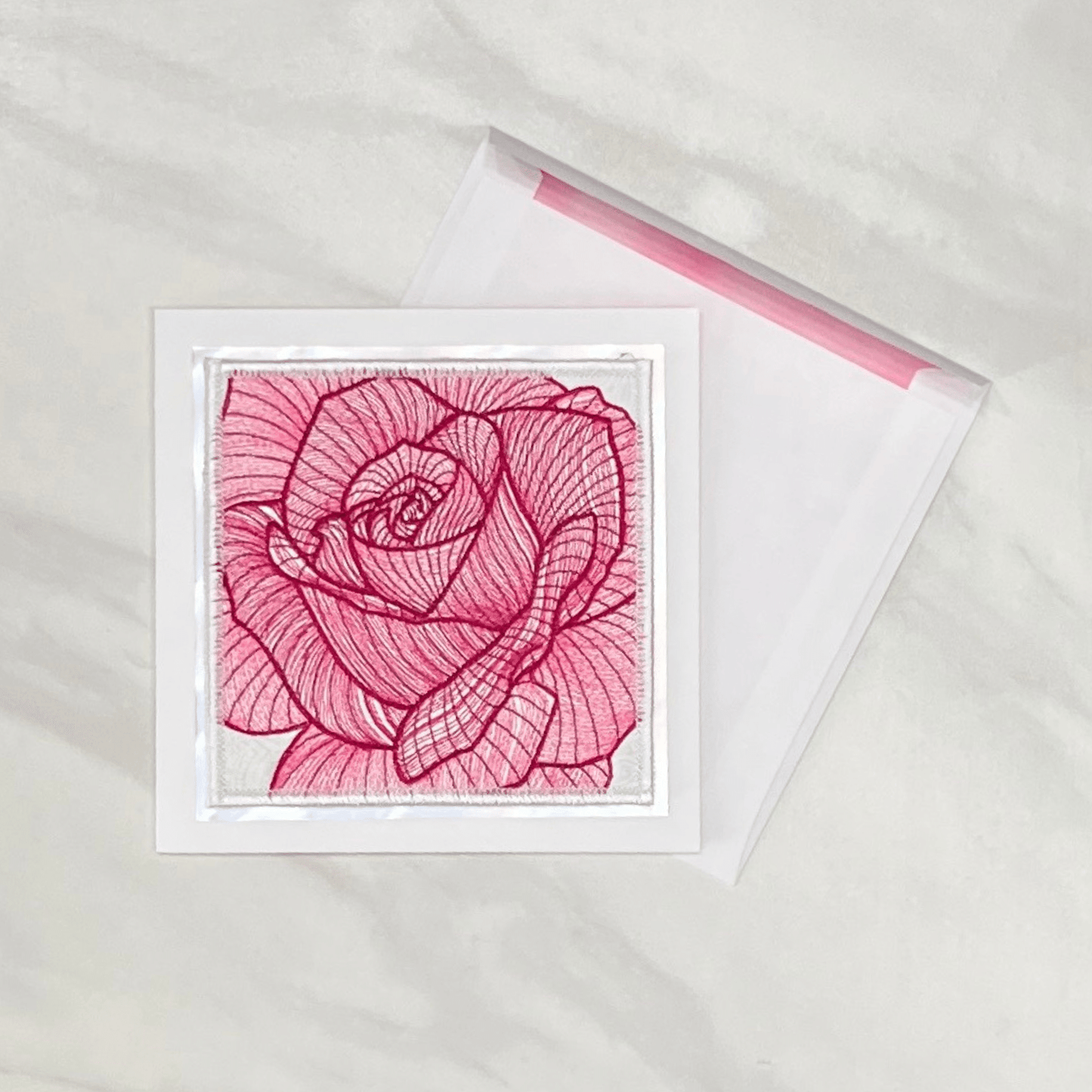 5-3/4" Square Embroidered Rose Card
