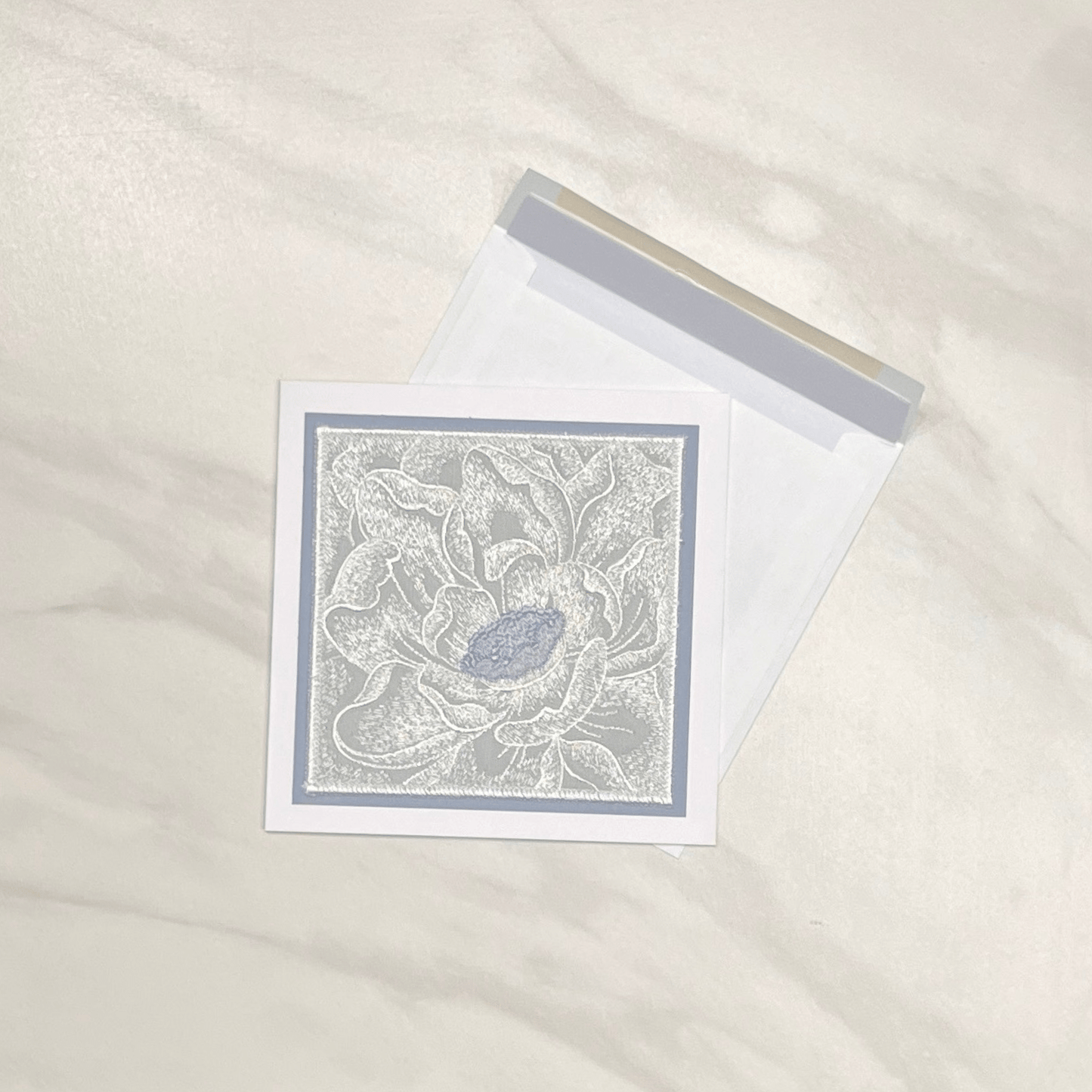5-3/4" Square Embroidered Sheer Blue Floral
