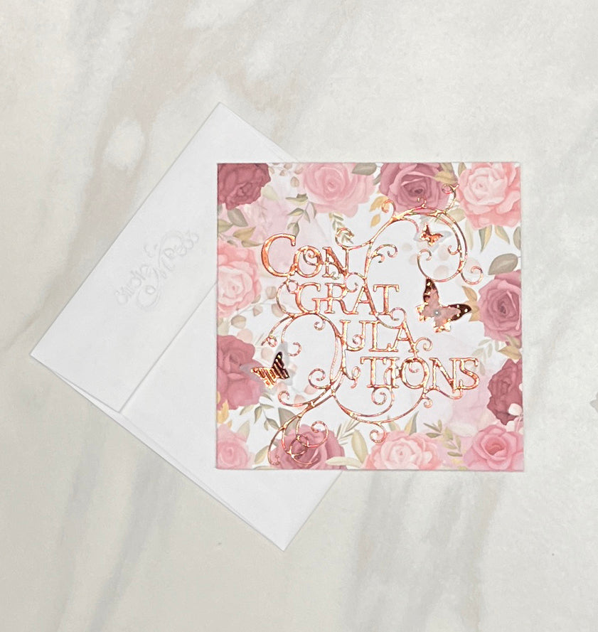 Square, Roses & Rose Gold Congratulations Card (5-1/4" square)