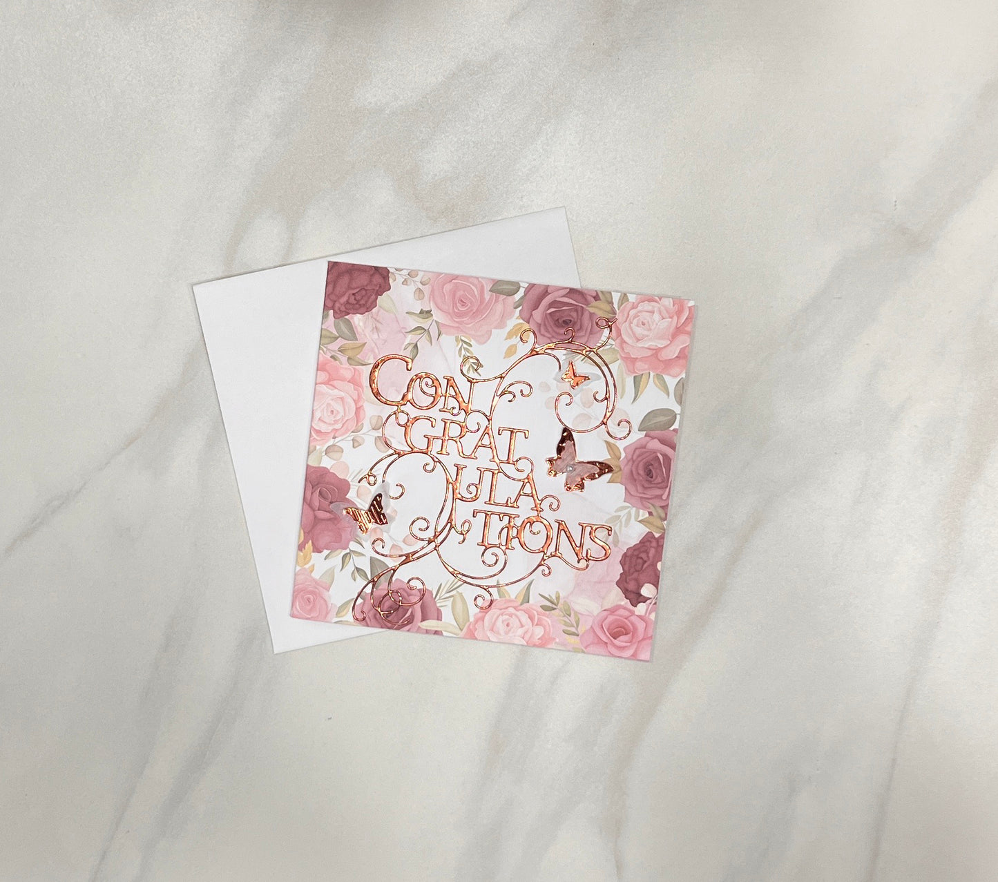 Square, Roses & Rose Gold Congratulations Card (5-1/4" square)