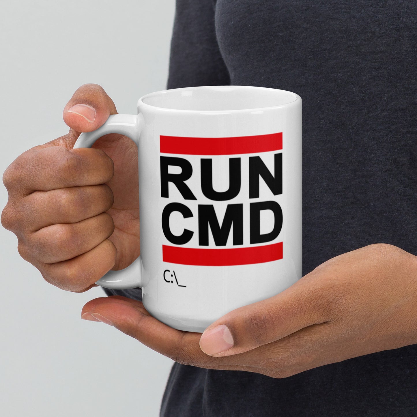 RUN CMD White glossy mug