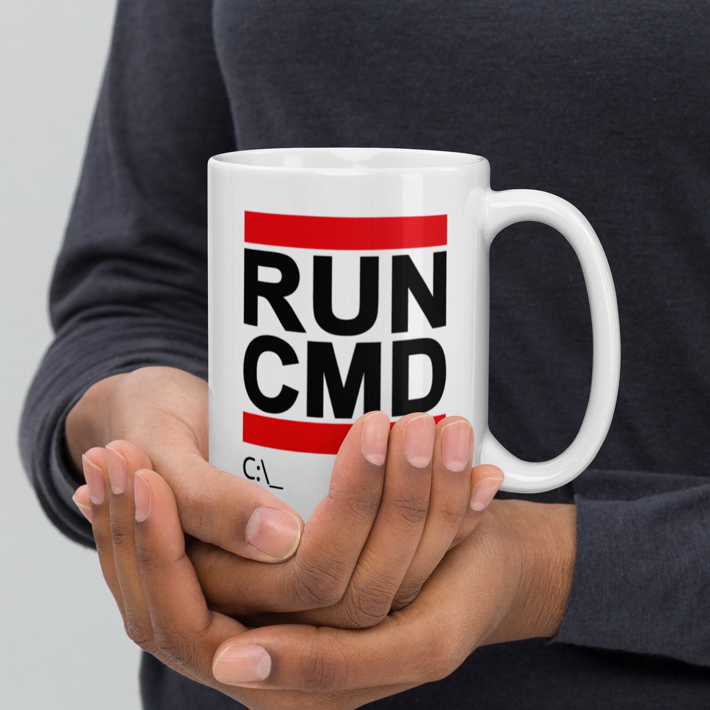 RUN CMD White glossy mug