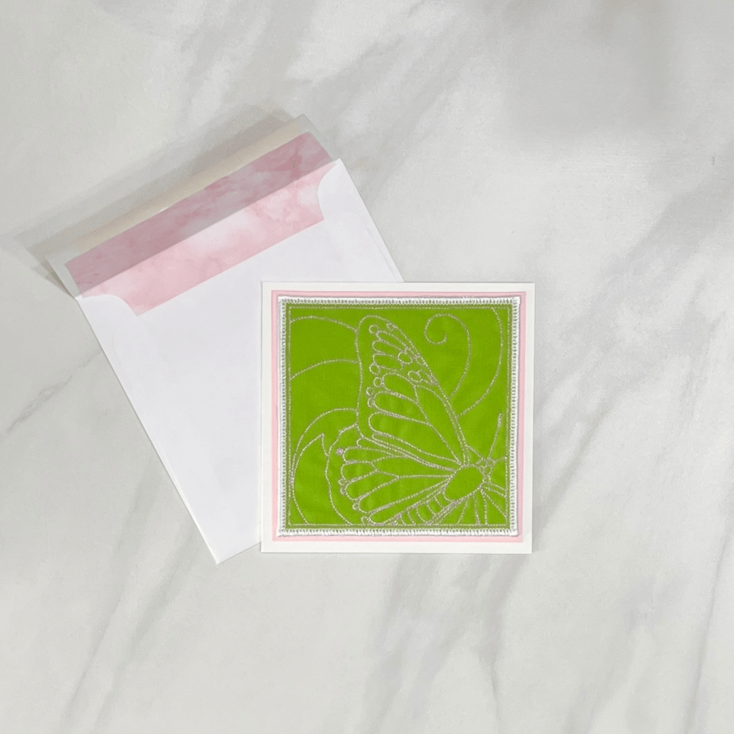 5" Square Embroidered Large Butterfly Card