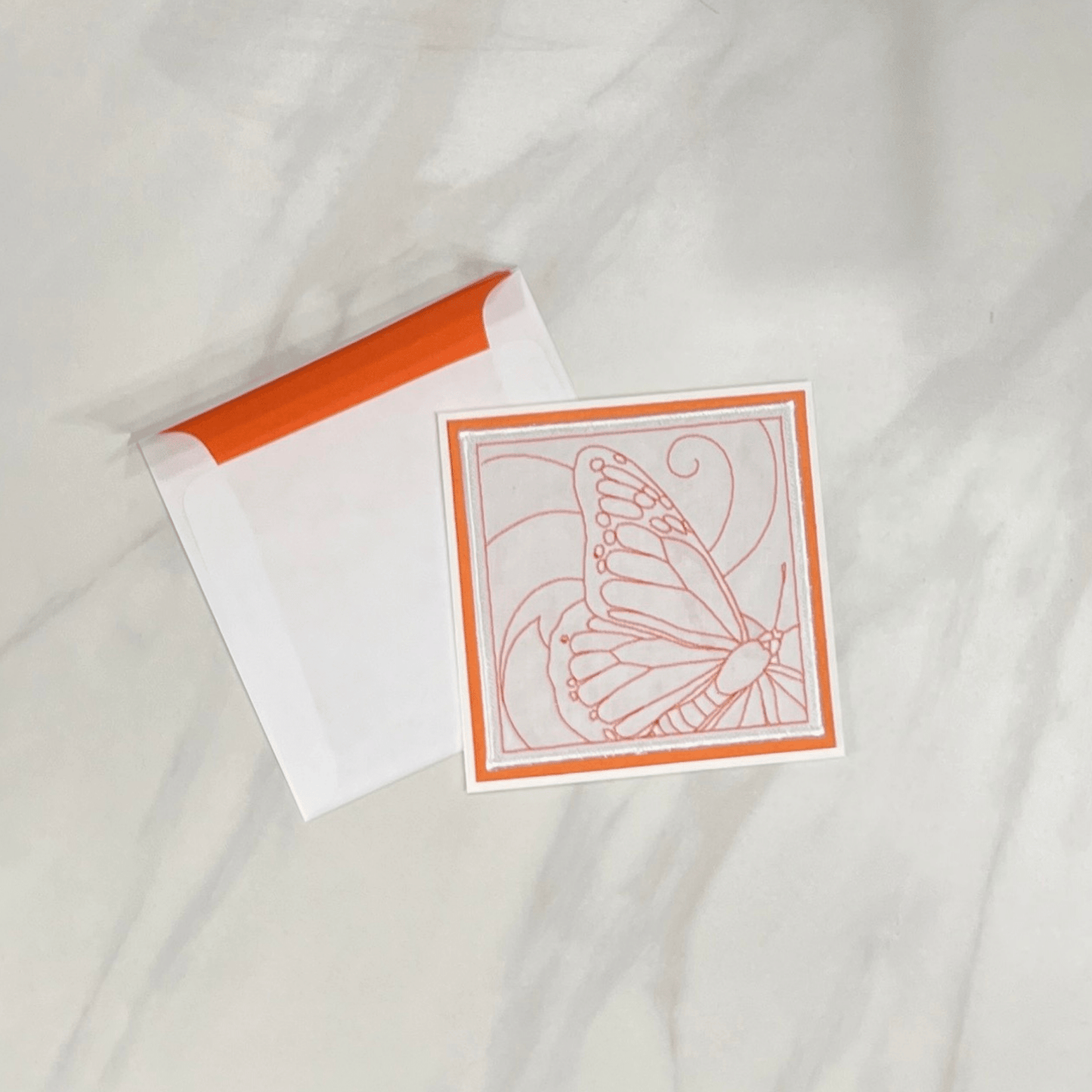 5" Square Embroidered Large Butterfly Card