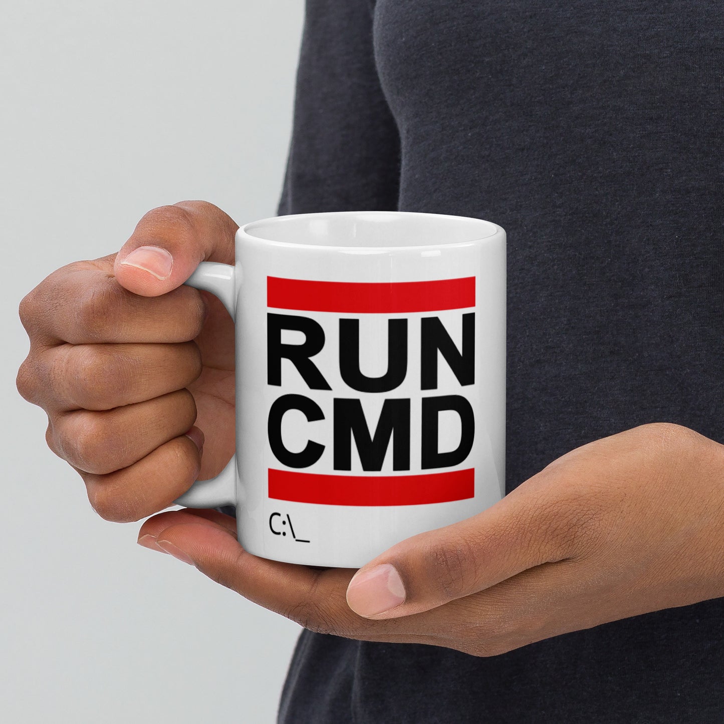 RUN CMD White glossy mug