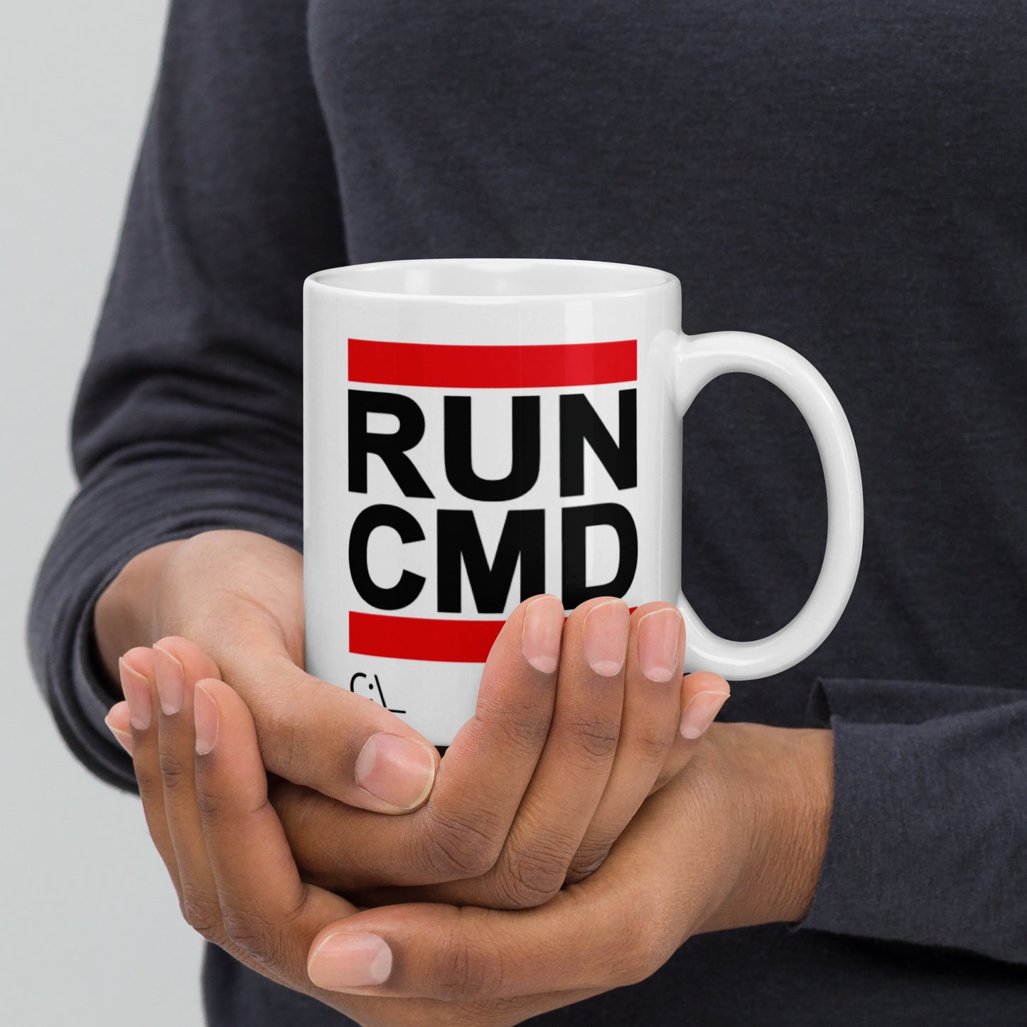 RUN CMD White glossy mug
