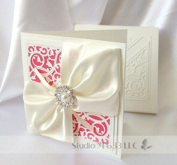 Elegant Bridal Greeting (coral/cream) -- StudioM633.com